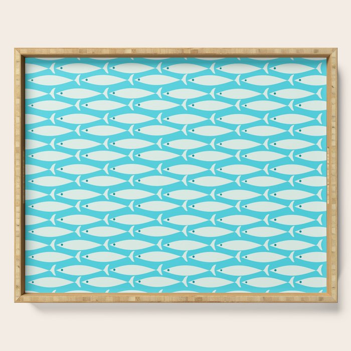 Coastal Fish Pattern in Aqua Serving Tray Gallery Image 1