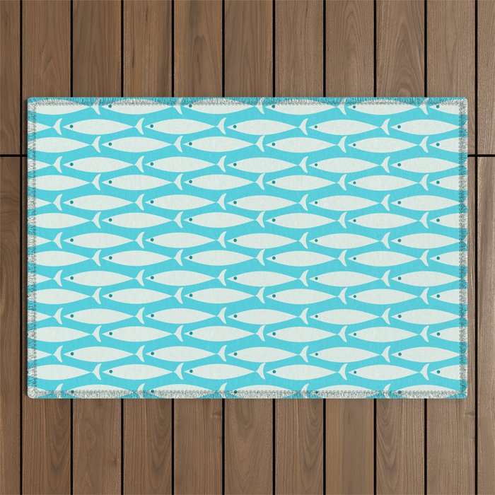 Coastal Fish Pattern in Aqua Outdoor Rug Gallery Image 1