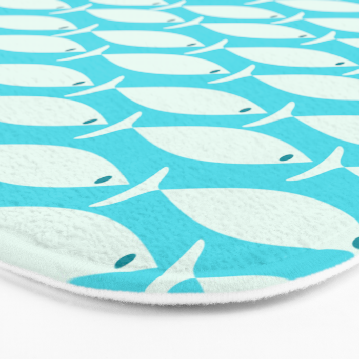 Coastal Fish Pattern in Aqua Bath Mat Gallery Image 3