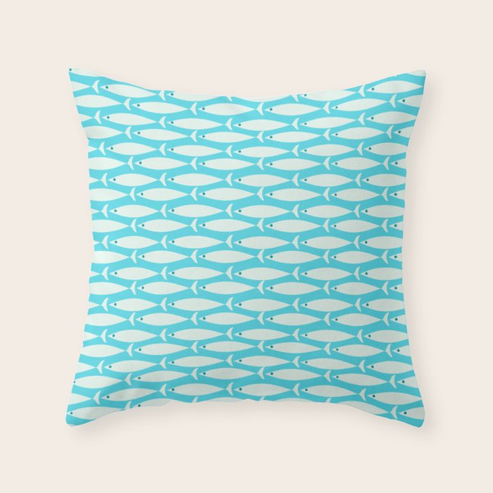Coastal Fish Pattern in Aqua Throw Pillow Gallery Image 6