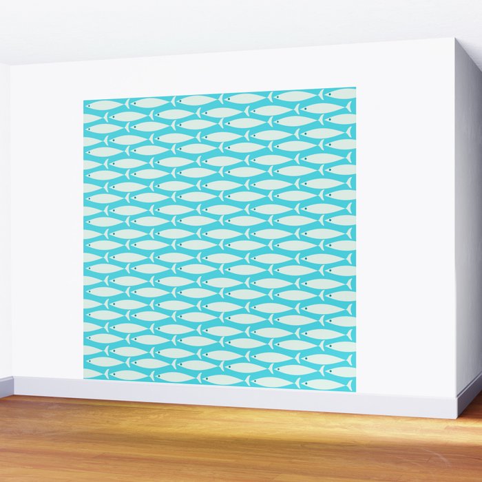 Coastal Fish Pattern in Aqua Wall Mural Gallery Image 2