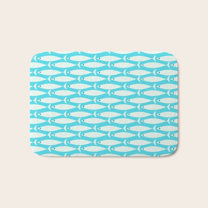 Coastal Fish Pattern in Aqua Bath Mat Gallery Image 1