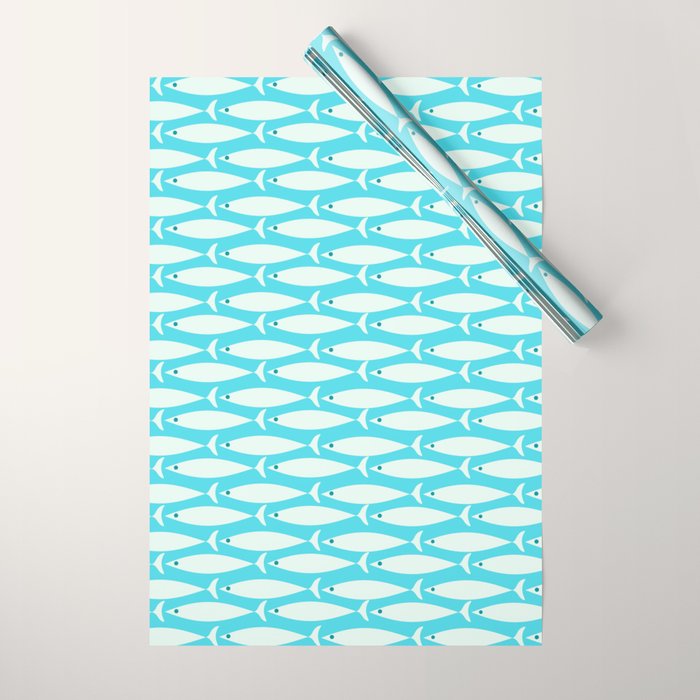 Coastal Fish Pattern in Aqua Wrapping Paper Gallery Image 1