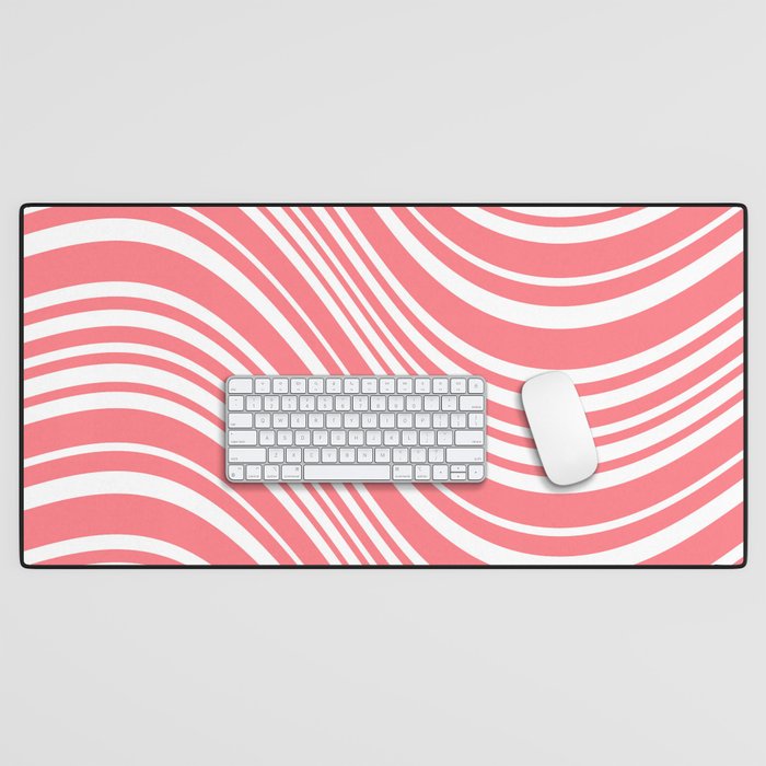Wavy Stripes XXXII - Coral Pink Desk Mat Gallery Image 1