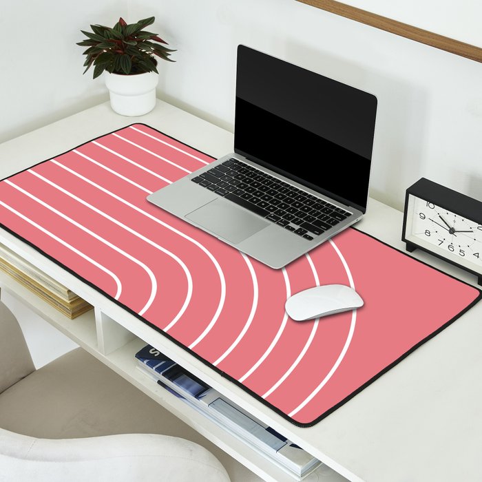 Minimal Arch XXIX Coral Pink Modern Geometric Lines Desk Mat Gallery Image 2