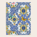 Blue ceramic maiolica tiles, yellow flowers and butterflies Poster Gallery Image 4