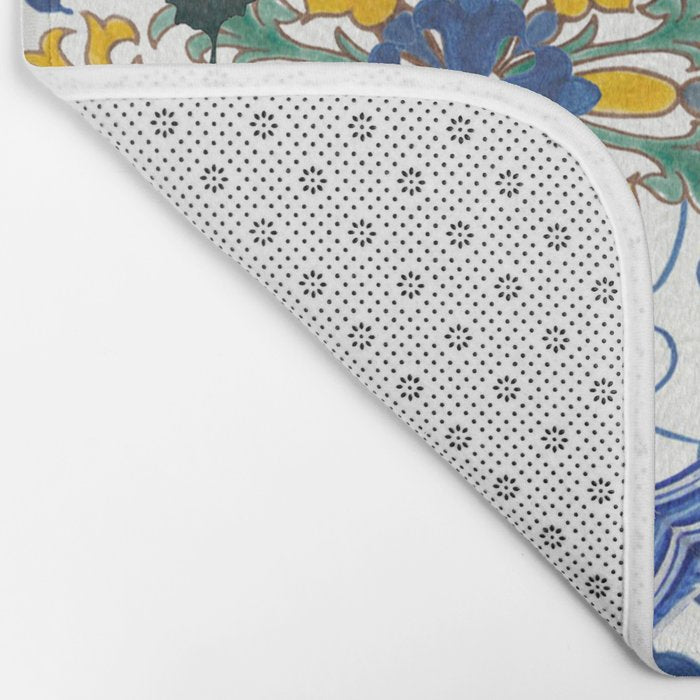 Blue ceramic maiolica tiles, yellow flowers and butterflies Bath Mat Gallery Image 2