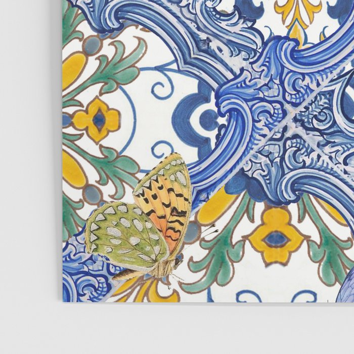 Blue ceramic maiolica tiles, yellow flowers and butterflies Poster Gallery Image 3