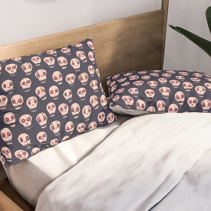 Skulls funny spooky pattern, halloween Pillow Sham Gallery Image 2