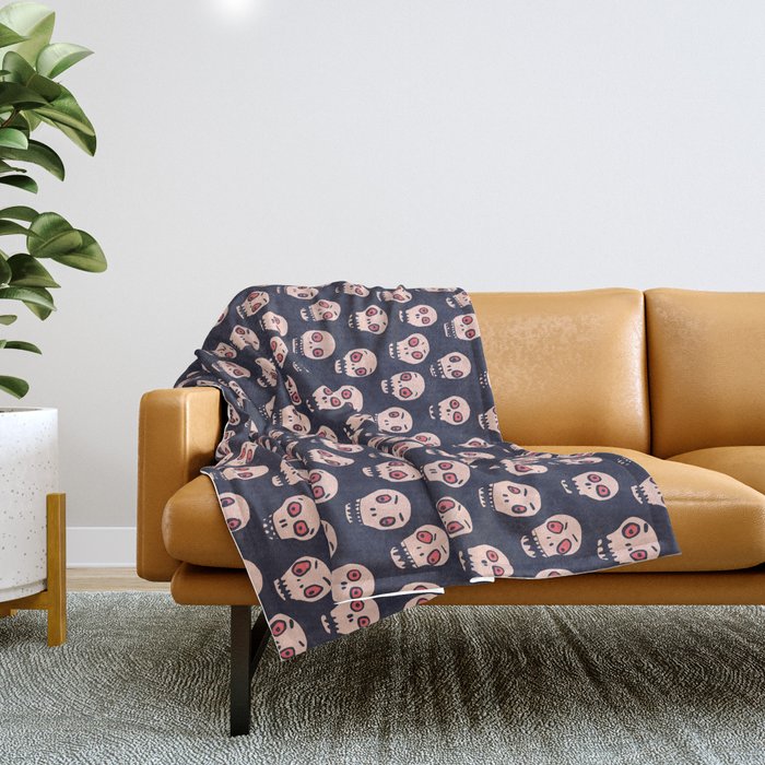 Skulls funny spooky pattern, halloween Throw Blanket Gallery Image 1
