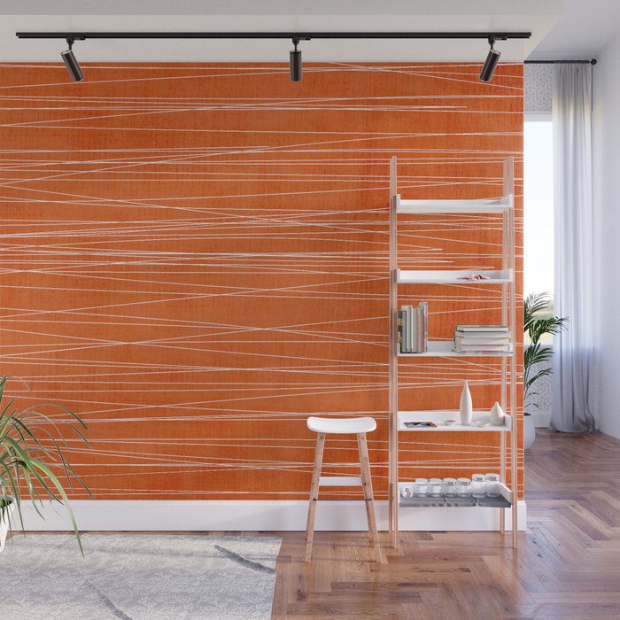 Rich Orange White Lines Artwork Wall Mural Gallery Image 1