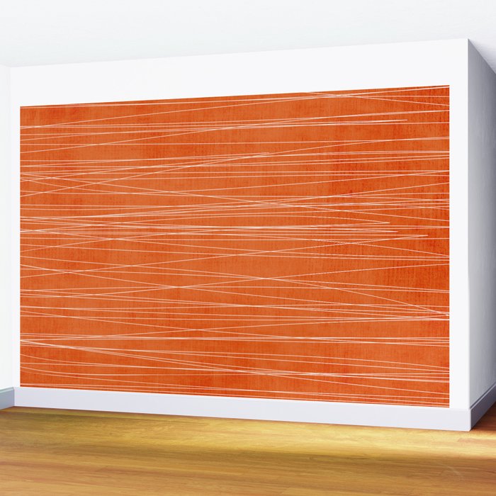 Rich Orange White Lines Artwork Wall Mural Gallery Image 2