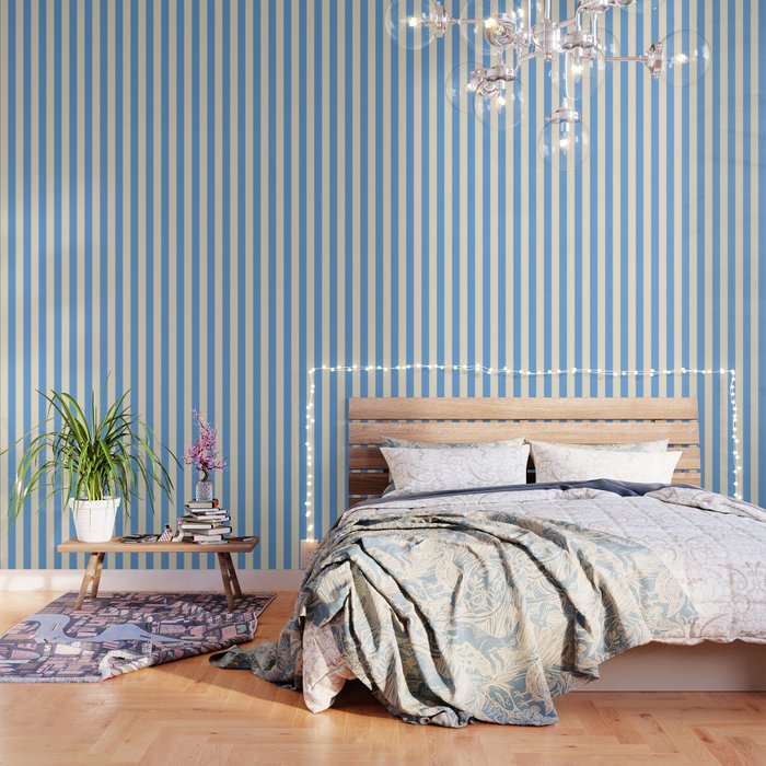 Retro Coastal Blue and White Stripes Wallpaper Gallery Image 1