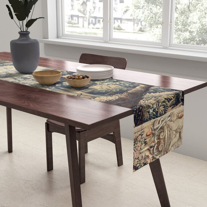 Antique 17th Century Verdure Bird Forest French Tapestry Table Runner Gallery Image 2