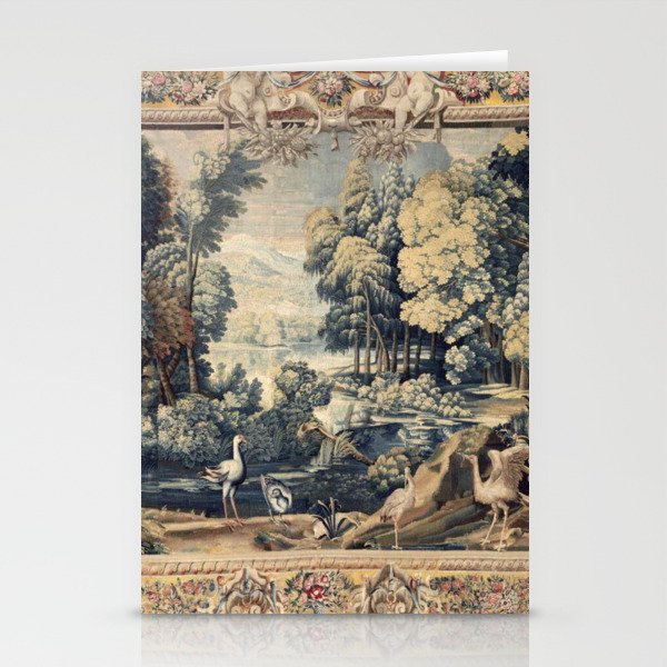 Antique 17th Century Verdure Bird Forest French Tapestry Stationery Card Gallery Image 2