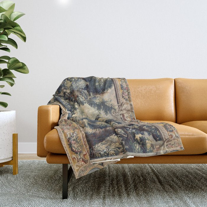 Antique 17th Century Verdure Bird Forest French Tapestry Throw Blanket Gallery Image 1