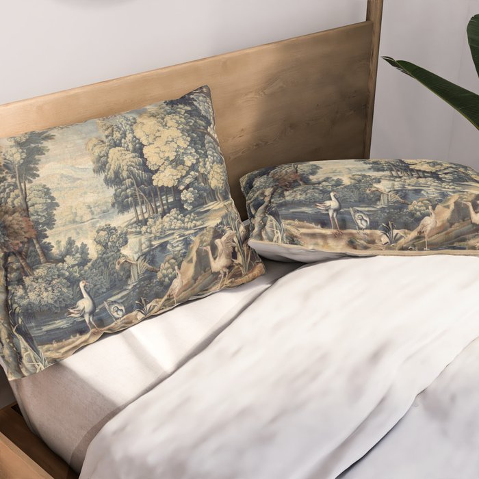 Antique 17th Century Verdure Bird Forest French Tapestry Pillow Sham Gallery Image 2