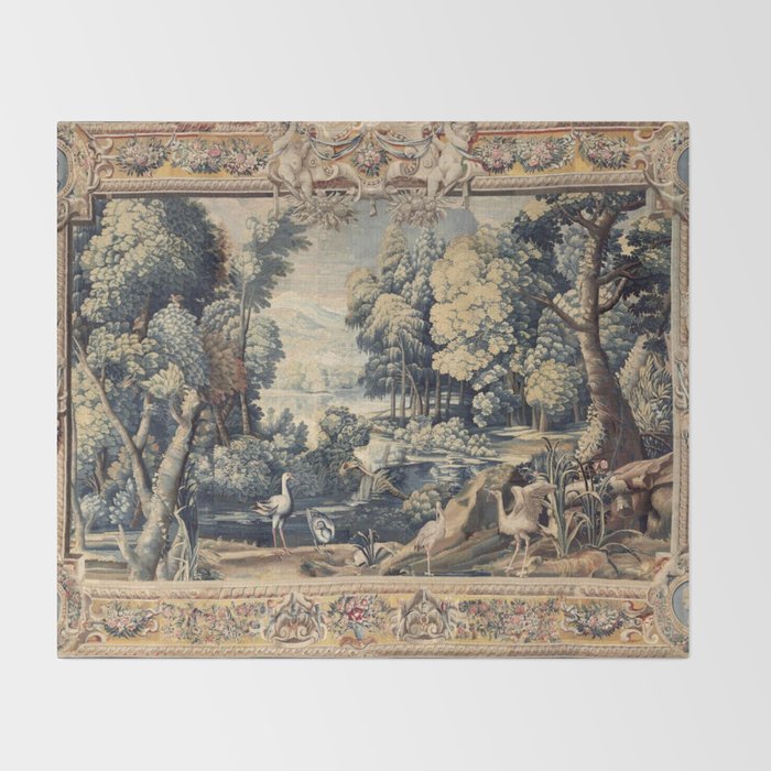 Antique 17th Century Verdure Bird Forest French Tapestry Throw Blanket Gallery Image 2