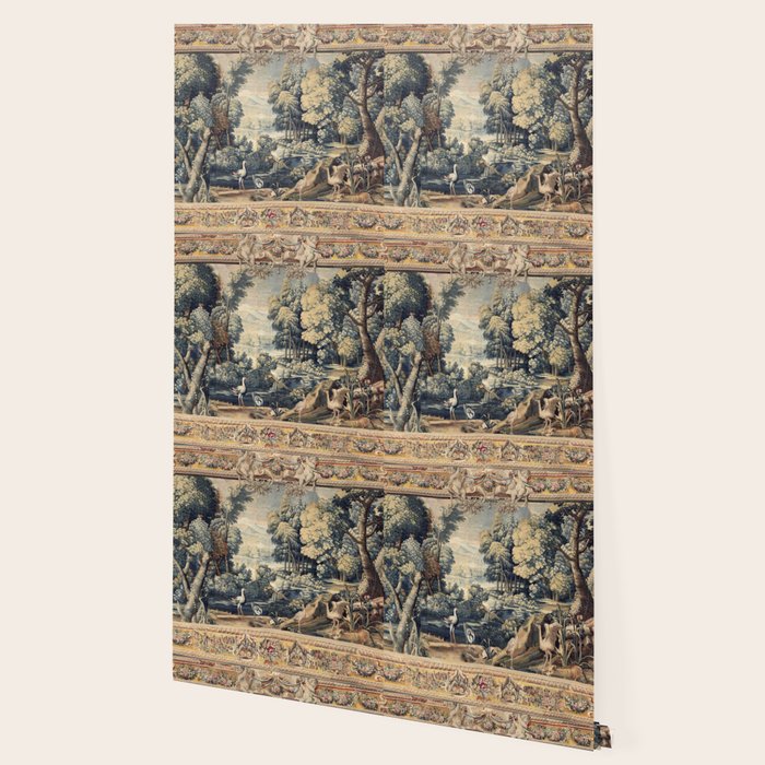 Antique 17th Century Verdure Bird Forest French Tapestry Wallpaper Gallery Image 2