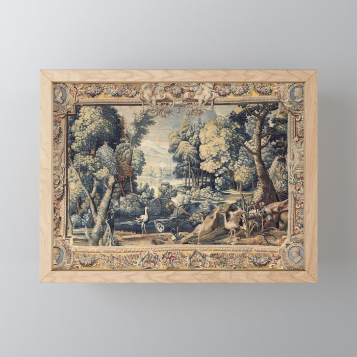 Antique 17th Century Verdure Bird Forest French Tapestry Mini Art Print Gallery Image 1