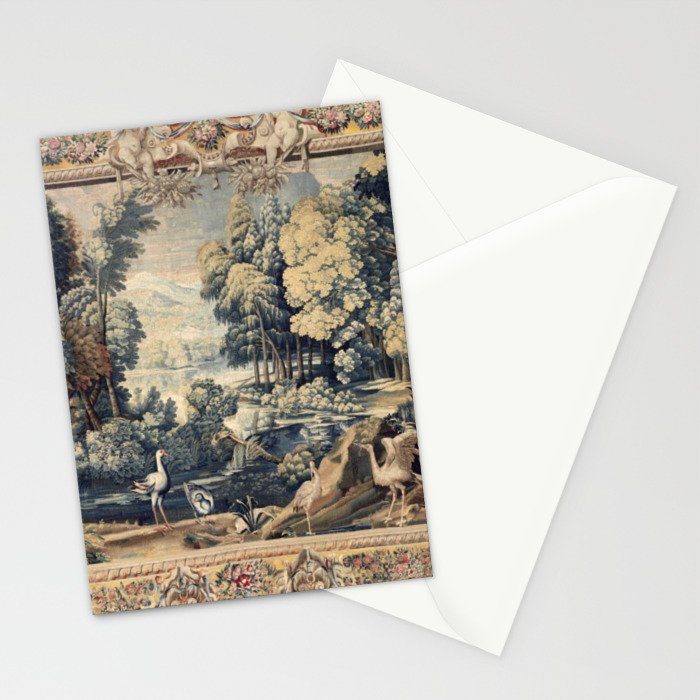 Antique 17th Century Verdure Bird Forest French Tapestry Stationery Card Gallery Image 2