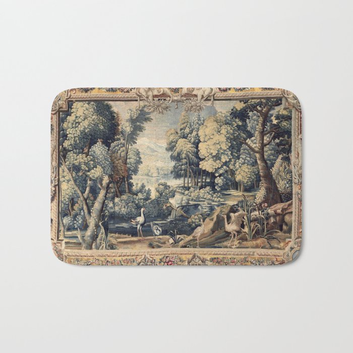 Antique 17th Century Verdure Bird Forest French Tapestry Bath Mat Gallery Image 1