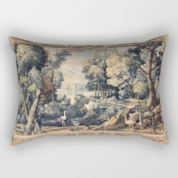Antique 17th Century Verdure Bird Forest French Tapestry Rectangular Pillow Gallery Image 2