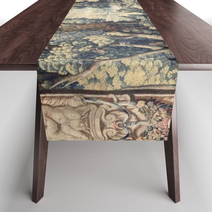 Antique 17th Century Verdure Bird Forest French Tapestry Table Runner Gallery Image 1