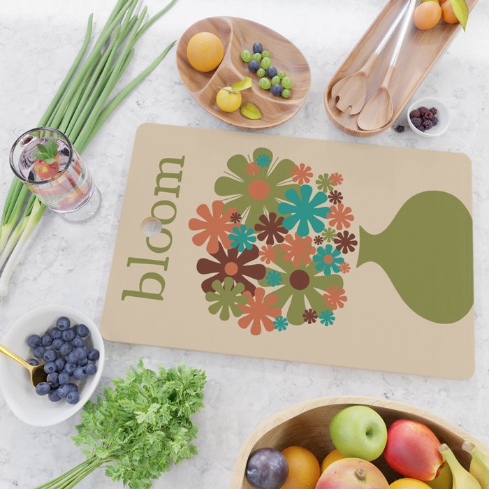 Bloom Retro Flowers in Vase 70s Avocado Green Cutting Board Gallery Image 2