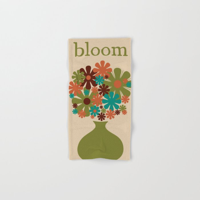 Bloom Retro Flowers in Vase 70s Avocado Green Bath Towel Gallery Image 1