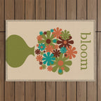Bloom Retro Flowers in Vase 70s Avocado Green Outdoor Rug Gallery Image 1