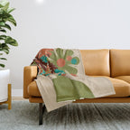 Bloom Retro Flowers in Vase 70s Avocado Green Throw Blanket Gallery Image 1