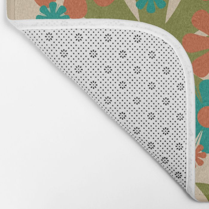Bloom Retro Flowers in Vase 70s Avocado Green Bath Mat Gallery Image 2