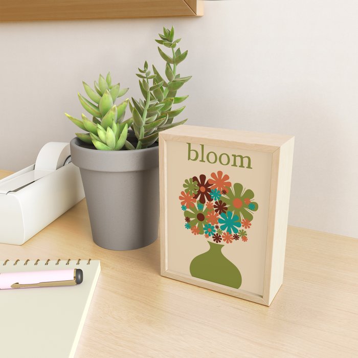 Bloom Retro Flowers in Vase 70s Avocado Green Mini Art Print Gallery Image 2