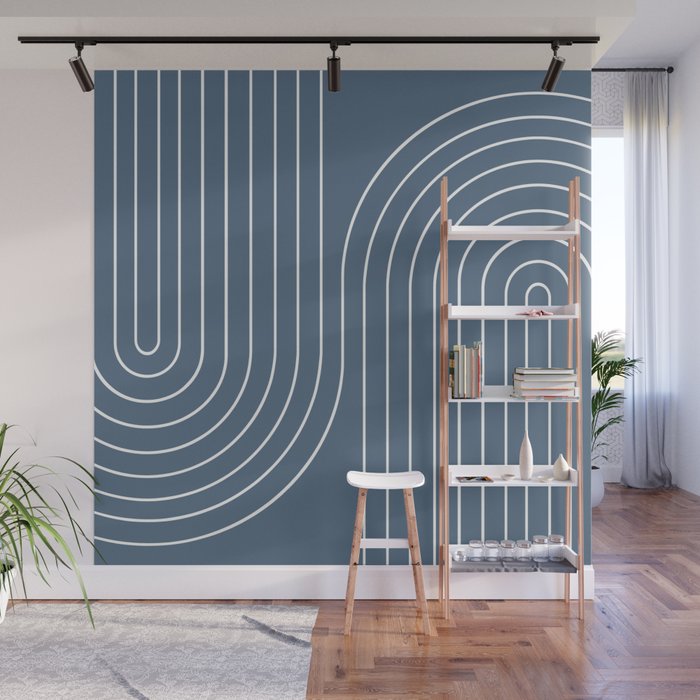 Minimal Line Curvature LXXXIV Nautical Blue Mid Century Modern Arch Abstract Wall Mural Gallery Image 1