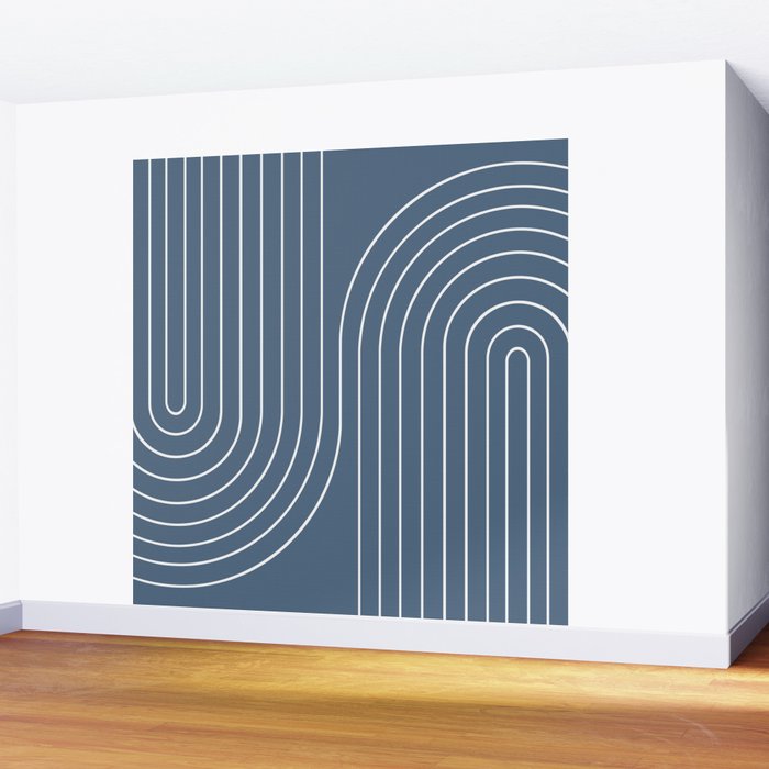 Minimal Line Curvature LXXXIV Nautical Blue Mid Century Modern Arch Abstract Wall Mural Gallery Image 2