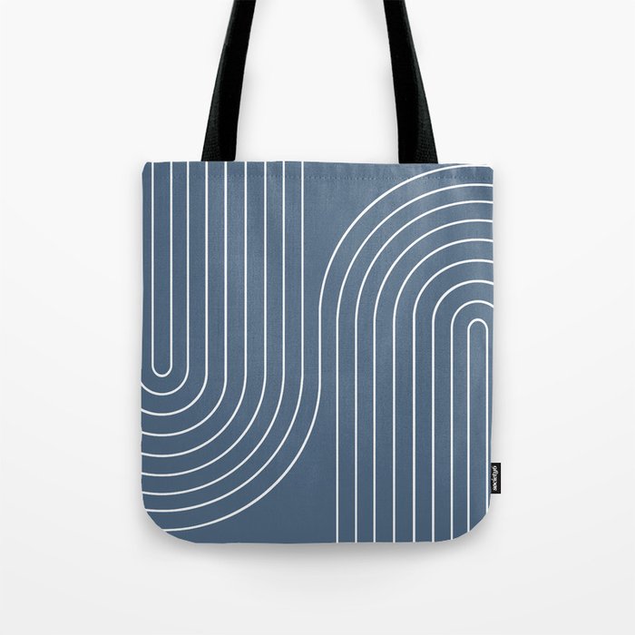Minimal Line Curvature LXXXIV Nautical Blue Mid Century Modern Arch Abstract Tote Bag Gallery Image 1