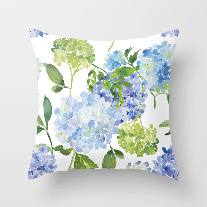 Blue Hydrangea Flowers Throw Pillow Gallery Image 6