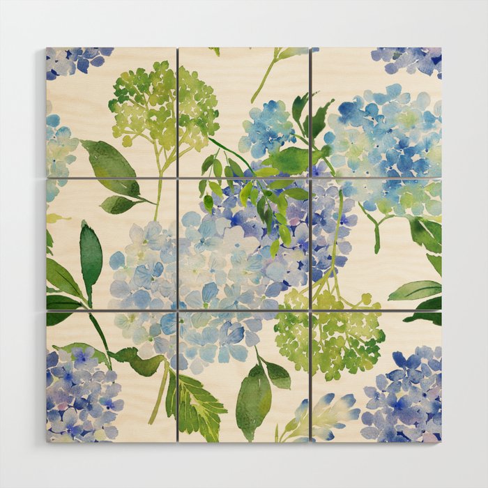 Blue Hydrangea Flowers Wood Wall Art Gallery Image 1
