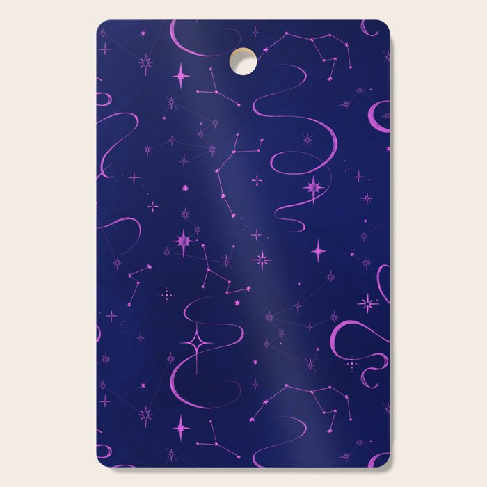 Pink and dark blue mystical starry night Cutting Board Gallery Image 1