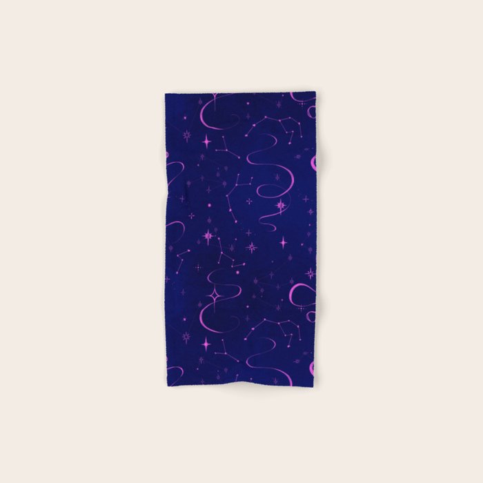 Pink and dark blue mystical starry night Bath Towel Gallery Image 1