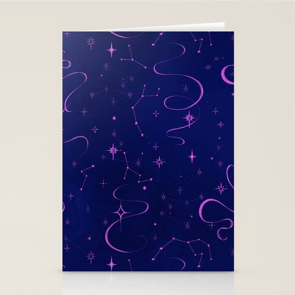 Pink and dark blue mystical starry night Stationery Card Gallery Image 2