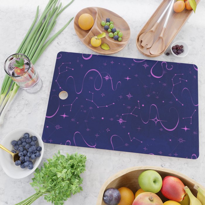 Pink and dark blue mystical starry night Cutting Board Gallery Image 2