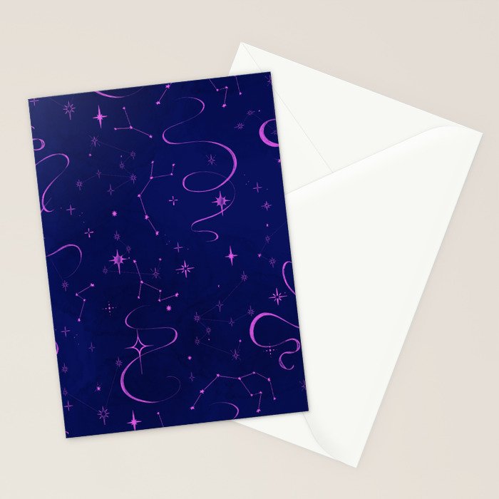 Pink and dark blue mystical starry night Stationery Card Gallery Image 2