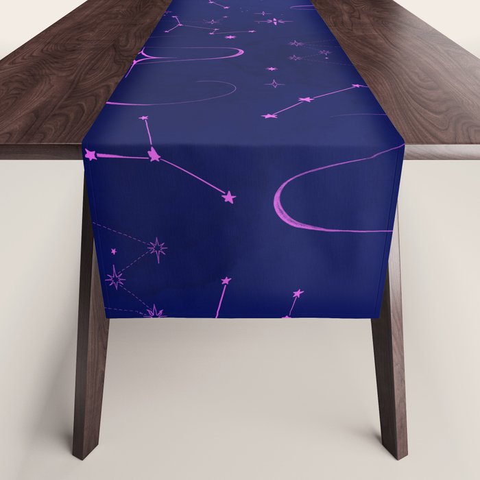 Pink and dark blue mystical starry night Table Runner Gallery Image 1