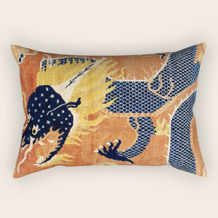 Ningxia Blue Dragon Chinese Pillar Antique Rug Print Rectangular Pillow Gallery Image 2