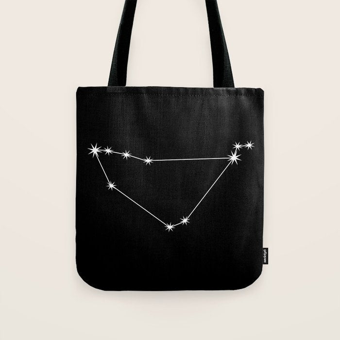 Capricorn Zodiac Star Constellation Line Art Black Tote Bag Gallery Image 1
