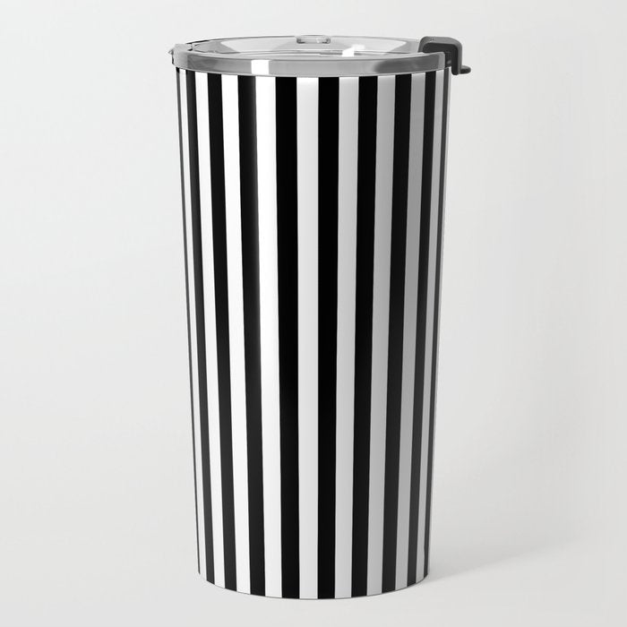Black & White Stripe Travel Mug Gallery Image 2