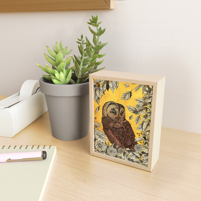 Tawny Owl Yellow Mini Art Print Gallery Image 2