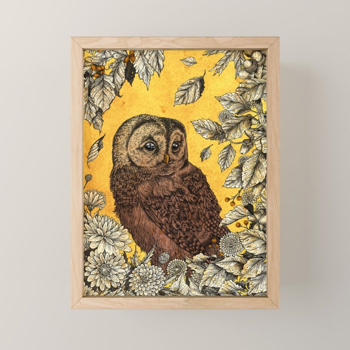 Tawny Owl Yellow Mini Art Print